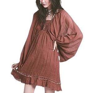 Free People x Jen's Pirate Booty Mauve Terracotta Justine Gauze Mini Dress Small
